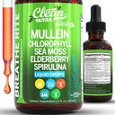 Ren Nutra Mullein Dråper for Lungs organiske klorofyll flytende irsk sjø Moss, Spirulina, Licorise, Tart Cherry Lobelia, Mormorwort & Elderbær Mullein Leaf ekstrakt Tinktur menn kvinner Supplement