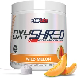 EHP Labs OxyScreed Pre Trening pulver & Shredding Supplement - Preworkout pulver med L Glutamin & Acetyl L karnitin, energiøkende drikke - Wild Melon, 60 Serveringer