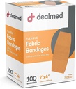 Dealmed Fabric fleksible klesmerke bandasjer med ikke-stick pad, lateks gratis, sår omsorg for førstehjelpssett, 2" x 4" (boks med 100)