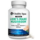 Lions Mane Supplement Capsules - Mushrooms Extract: Chaga, Maitake, Reishi & Shiitake Mushrooms | Ren frukting kroppen | Nootropic, fokus, hjerne og kognitiv støtte | 120 Veggie Caps