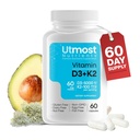 Vitamin D3 med K2-5000iu vitamin D og 100 mikrog vitamin K Supplement i én kapsel for maksimal biotilgjengelighet - forbedrer kalsiumabsorpsjon for kardiovaskulær, immun- og beinhelse (60 kapsler)