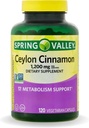 Spring Valley Ceylon kanelkapsler 1200 mg Kapsler, støttemetabolisme * 120 greve ikke-GMO & Glutenfri piller (pakke med 1)