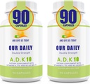 Våre daglige Vites ADK 10 dobbelt styrke (10 000 iu) vitaminer A1, D3 & K2 (som MK7) - medisinsk formulert bein og immunsystem støtte - Glutenfri, ikke GMO - 180 vegetariske kapsler