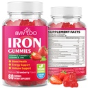 Vegansk jern gummier for voksne og barn - med vitamin C, A, B-kompleks, folat, sink og biotin - for blodbygging og energi støtte, 60 gummier