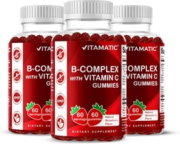 Vitamatisk vitamin B komplekse gummier med vitamin C & Inositol - Naturlig Strawberry Flavor - 60 gummier (3 flasker)