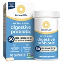 Renovert liv ekstra omsorg Digestive Probiotiske kapsler, 50 milliarder CFU garantert, daglig kosttilskudd støtter immune, digestiv, respirasjonshelse(1) L. Rhamnosus GG, Dairy, Soya og Glutenfri, 60 teller