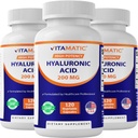 Vitamatic 3 Pack Hyaluronsyre Supplement 200mg - støtter Sunn Connective Vessue og Joints - Fremme ungdommelig sunn hud - Totalt 360 kapsler