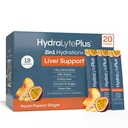 Hydralyte leverstøtte + Electrolyte Blande med Melk Thistle, Turmeric, Ginger, Prickly Pear, Grønn Te Ekstrakt Formulert for rask rehydrering (Peach Passion Ginger, 20 Packets)