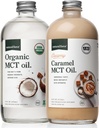 Naturlig Force Kremete karamel MCT Olje + organisk fullspektrum MCT Olje – Glutenfri, ikke GMO, 100% ren kokosnøtter fra økologiske kokosnøtter – keto, paleo og vegansk – 2x 16 Ounce glassflasker