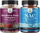 Bundle av høy styrke Hawthorn Berry Capsules med blad og blomst ekstrakt 4:1 for sunn hjerte og digestion og NAC Supplement N-Acetyl Cysteine 600mg - Glutathione Precursor for lever rengjøring Detox