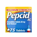 Pepcid AC Maks styrke Heartburn Relief Tabletter, OTC medisin hindrer og lindrer Heartburn på grunn av syreforedling, 20 mg Famotidinsyre Reducer, Fast-Aktive, 75 Ct