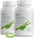 AloeCure Organic Aloe Vera Capsules, 160.000mg Indre Aloe Leaf Ekvivalent per servering, støtte Gut, Digestive, & Immune Helse, bidrar til å opprettholde balansert magesyre, Aloin Free, 60Caps x 2Btl