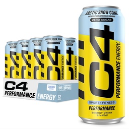 Cellucor C4 Carbonated Zero Sugar Energy Pre Workout Drink + Beta Alanine, (NEW) Sparkling Arctic Snow Cone, 16 Fl Oz, Pakke med 12