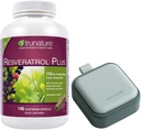 Trunature Resveratrol Plus, 140 vegetariske kapsler Bundle med en pille Oragnizer, liten søt pille beholder for medisin, vitaminer, grønn