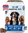 Chews for hunder, Omega 3 Fish Oil - Hunde Coat & Skin Supplement - USA produkt - kløe relief, hot spot behandling - lakseolje for hund - 120 myke behandlinger - kløende hud relief, shedding, hip & felles
