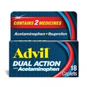 Advil Dual Action Coated Caplets med Acetaminophen, 125 mg Ibuprofen og 250 mg Acetaminophen Per Caplet i 8 timer smertelindring - 18 greve