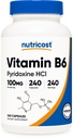 Nutricost vitamin B6 (Pyridoxin HCl) 100 mg, 240 kapsler