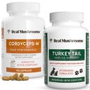Ekte Mushrooms Cordyceps for mennesker (120ct) & Tyrkia Tail for Kjæledyr (90ct) - Bundle for energi, vitalitet og immunitet - Vegan, ikke-GMO, Korn-fri, Glutenfri Mushroom Extract Kapsler