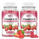 Vitamin B12 Complex Gummies - 5000 mikrog Metylkobalamin med jern, vitamin C, D3 & Folat, Energi støtte og metabolisme, Immun, B-12 Chewable Supplement for menn og kvinner, Jordbær Flavor, 2 Pack