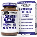 Benevolent L karnitine Supplement - høy potens 1500mg L-karnitine Tartrat - rask absorbering, Konverter fett til energi, støtte lean muskel, økt trening ytelse og metabolisme - 120 vegansk kapsler