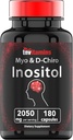 Tnvitaminer Inositol: 2,050mg - 180 kapsler | Inositol pulver kapsler for kvinner og menn | 40:1 Forholdet mellom Myo-Inositol til D-Chiro Inositol | Laget i USA!