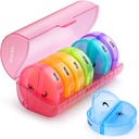 Sukuos store ukentlige piller Organizer 2 ganger om dagen, daglig pille boks 7 dager lett å åpne med dobbel beskyttelse, PM pille tilfelle for medisin/vitamin/fish olje/supplements (raud)