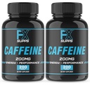FXSUPPS Koffein 200 mg piller (2-Pack, 400 kapsler) – Hurtigaktiv energistøtte Supplement for menn og kvinner
