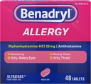 Benadryl Ultratabs Antihistamin Allergi medisin, Diphenhydramin HCl tabletter, 48 ct