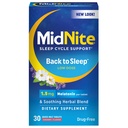MidNite Tilbake til søvn Lav dose, 1,5 mg melatonin søvnhjelp, ikke-habitforming, herbal kosttilskudd for voksne, narkotikafri, glutenfri, saltvannsfri, vegetarisk, vegetarisk, 30 hurtigmeltetabletter