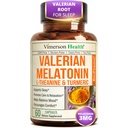 Melatonin 3mg søvnhjelp med L-Theanine & Valerian Root - gurkemeie curcumin Supplement med Ginger & Black Pepper - organisk gurkemeie Supplement for søvn, ro og stress relief støtte – 60 kapsler