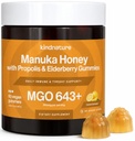 KINDNATURE Manuka Honning Medical Grade Gummies MGO 643+ - New Zealand Manuka Honning med sink, vitamin C, eldrebær - Throat Comfort & Immune Support - Barn og voksne