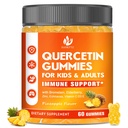 Sukker Gratis Quercetin med Bromelain Gummies for barn og voksen - Immune, Antioksidant, sesongstøtte, 1000 mg Quercetin Supplementer med Bromelain, Sink, Elderbær, Vitamin C D3 E, Vegan, 60 greve