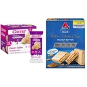 Quest Birthday Cake Frosted Cookies Twin Pack med 16 cookies og Atkins Peanut Smør Protein Wafer Crips med 5 greve