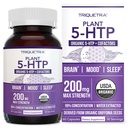 Økologisk 5-HTP - 200 mg | 99% 5HTP Konsentrasjon, Plus Cofactor Vitamin B6 & Lions Mane | Vann ekstrahert fra organiske Griffonia Seeds | Støtter humør, kognisjon og søvn (60 Kapsler | 30 Services)