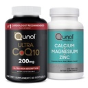 Qunol CoQ10 200 mg Softgels, Ultra høy absorpsjon Coenzym Q10 Kosttilskudd - 2 måneders forsyning - 60 Count Magnesium 3 i 1 tabletter med kalsium, magnesium og sink, 270 greve