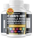 St. John's Wort Rhodiola Rosea Ashwagandha Holy Basil Valerian Kamille Black Pepper - 150 Kapsler-laget i USA