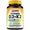 Vitalibre vitamin D3 K2 Supplement, 10000 IU D3 / 200 mcg K2 MK7, kalsiumabsorpsjon, bein, hjerte, immun og humør støtte, forbedret absorpsjon, ingen soya, lett å svelge, 90 Softgels