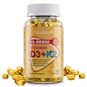 Plantebasert D3 K2 vitamin 10000 IU w/ Jomfru kokos MCT Olje - 200 mcg MK7 vitamin K2, ikke-GMO for Ultimate Absorpsjon - Bein, immun og hjerte helse - lett å svelge D & K Supplement - 250 Softgels