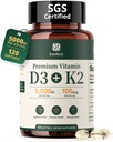 vitamin D3 K2 5000IU 100mcg MK-7, 120 Softgels, 2-i-1 K2 D3-vitamin Supplement for bein helse, immunstøtte, bedre kalsiumabsorpsjon, lett å svelge, en daglig, 120 dagers forsyning