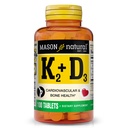 MASON NATURAL vitamin K2 + D3, 100, dagsforsyning, med kalsium for normal bein og muskel støtte, tabletter