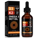 Daiasns Vitamin D3 5000 IU & K2 (MK-7) 120 mikrog 60 ml Drops med MCT olje Omega 3, flytende vitamin D3 & K2 kosttilskudd - 2 måneders forsyning - støtte bein, tenner, mood og immunsystem, kalsiumabsorpsjon