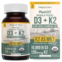 Organic Plant D3 + K2 | 10000 IU D3 + 120mg K2 som all-Trans MK7 fra MenaQ7® - 100% helmat, rå og vegansk | Forbedret dialyse med prebiotisk og supermatkompleks – D3 fra organisk algae (60 greve)