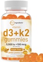 Mikroingredienser vitamin D3 K2 Gummies, 120 greve | 5000 IU Vitamin D + 100mg K2 MK-7 | Bein, immun- og hjertehelse kosttilskudd* | Sukkerfri gylden Passion Frukt Flavor | Ikke-GMO, Glutenfri