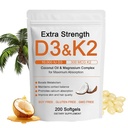 Vitamin D3 K2 Magnesium Kompleks, Ekstra styrke wellness D3K2 med trippel magnesium og kokosolje for maksimal absorpsjon, støtte bein og immun helse, ikke-GMO, lett å svelge, 200 Softgels
