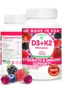 Lunakai USA laget vitamin D3 K2 Gummies med kalsium - 3-i-1 daglig Vegansk Supplement for bein og immun støtte for kvinner, menn og barn, 60ct