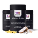 Vitamin D3 + K2 med kokosolje - Vegansk vitamin D 5000 IU & MK7 Vitamin K 110mcg for bein, hjerte og immunstøtte, ikke-GMO, tredjepart testet, soya gratis, høy absorpsjon 60 Veggie Softgels