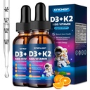 2PCS vitamin D3 K2 Dråper for barn - flytende kosttilskudd med magnesium for kalsiumabsorpsjon, felles helse, tenner og hjerte - ikke-GMO, Vegan, oransje, 4 fl Oz - barn i alderen 4+