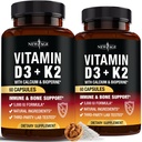 NEW AGE Vitamin D3 5000 IU + K2 MK-7 100 mg - 2-i-1 Bein, immun- og hjertestøtte, lett å svelge, ikke-GMO - 120 kapsler