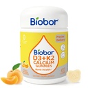 Biobor vitamin D3 K2 Gummies med kalsium, 2000 IU D3 & 200 mcg K2 (MK-7) og 200 mg kalsium, Ingen sukker tilsatt, støtter sunne bein og immun helse, Glutenfri, GMO fri, gul fersken, 60 count