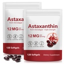 Xaarty 2Pack Premium Astaxanthin 12mg, naturlig antioksidant Supplement for øye, felles, hud helse, mikroalgae kilde, 4 måneders forsyning | Støtter intern sirkulasjon, 240 Softgels